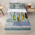 thumbnail image 2 of Manfei Rustic Pike Fish Zipper Full Size Comforter Sets with Fitted Sheet and 2 Pillowcases, Retro Wooden Cabin Zipper Bedding Set, Teal Gray, Reversible, 4pcs, 2 of 7