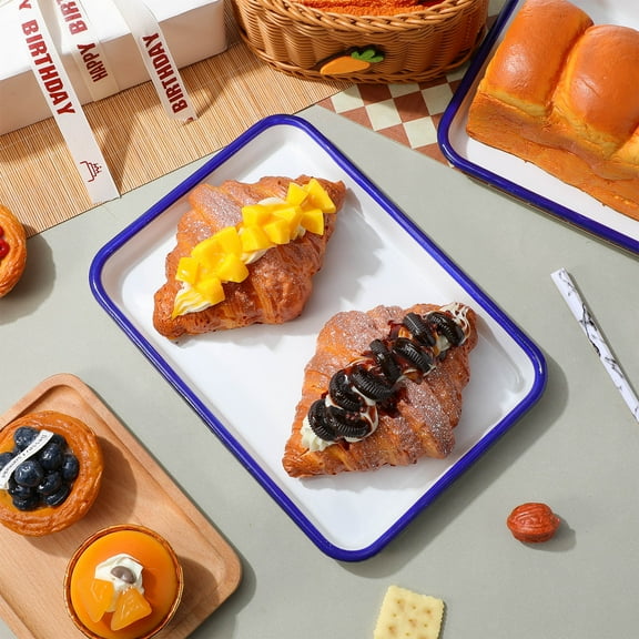 BESTONZON 2Pcs White Enamel Baking Pan Multi Functional Oven Tray Fast Heat Transfer