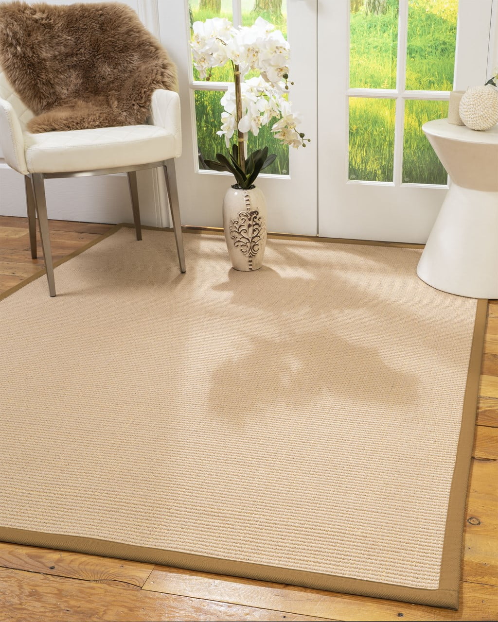 Natural Area Rugs Chelsea Custom Wool Sisal Rug, 8', Round Doe Border