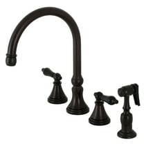 Kingston Brass KS2795PKLBS Duchess Double-Handle 4-Hole Widespread Kitchen Faucet with Brass Sprayer in Oil Rubbed Bronze