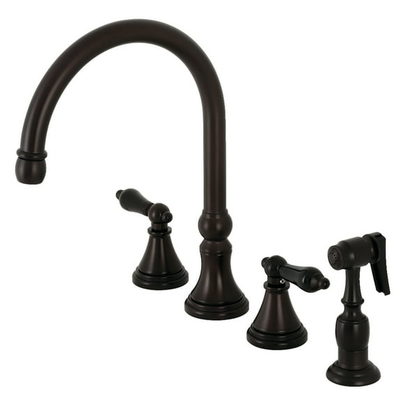 Kingston Brass KS2795PKLBS Duchess Double-Handle 4-Hole Widespread Kitchen Faucet with Brass Sprayer in Oil Rubbed Bronze