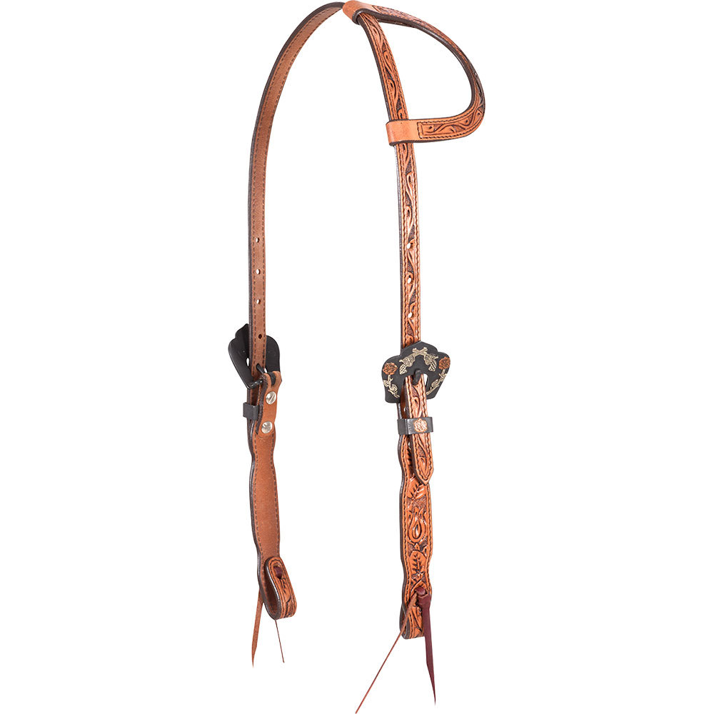 Cashel Company Natural Single Ear Headstall with Guns and Roses Buckles ...