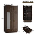 thumbnail image 6 of ChVans 3 Door Armoire Wardrobe Closet with Top Cabinet and Mirror, 94.5'' LED Wardrobe Armoire with 3 Drawers, Hanging Rod & Multi-Layer Shelves for Bedroom, Brown, 6 of 10