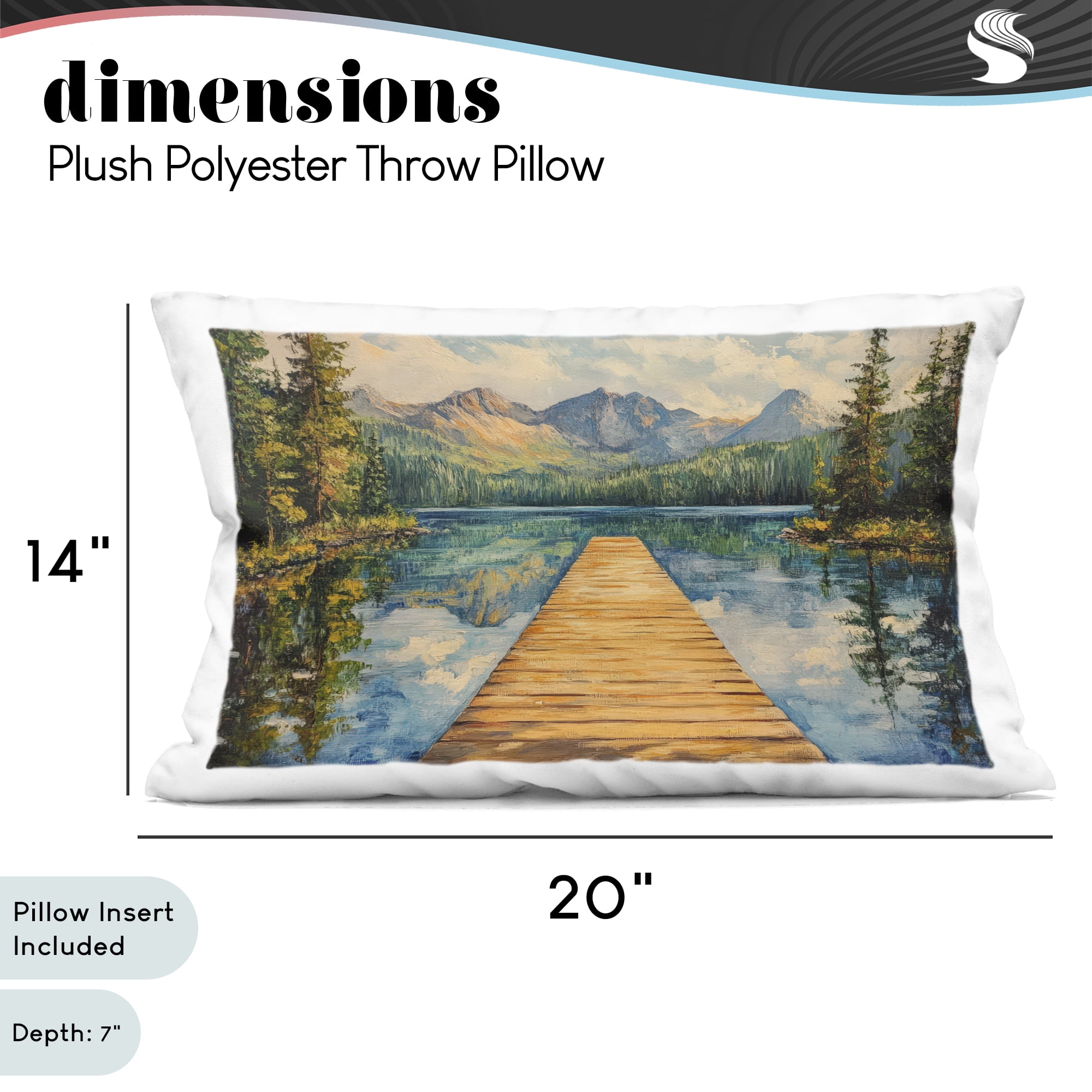 Stupell Industries Dock In The Mountains Reflection Decorative Printed Throw Pillow, design by Petal Prints Design, 14 x 7 x 20