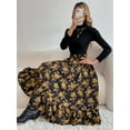 thumbnail image 2 of Gartered High Waist Floral Print Midi Skirt Below Knee Length, 2 of 3
