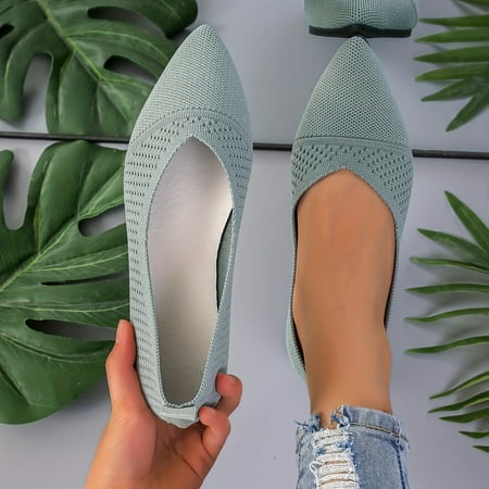 

Elegant Point Toe Dress Shoes - Women s Breathable Knit Flat Shoes - Lightweight Slip On Shoes for Comfort and Style