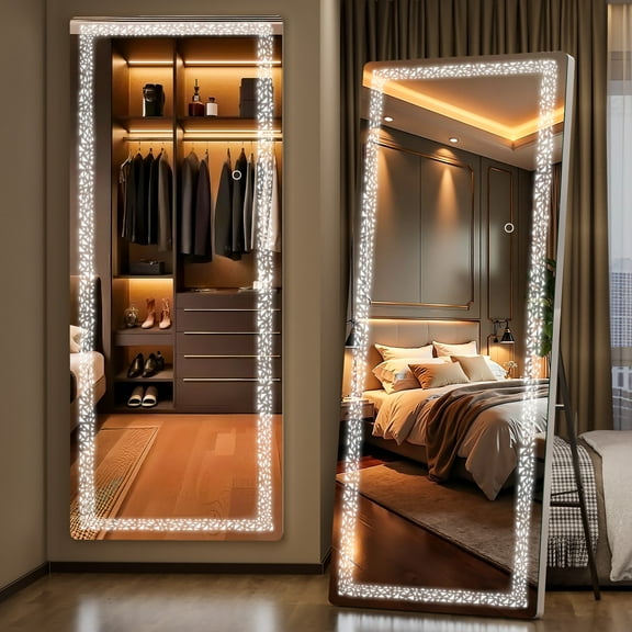 Hasipu 56" x 16" LED Full Length Mirror Wall Mounted Full Body Mirror with Triangle Pattern Lights for Bedroom, Gym, Dressing Room