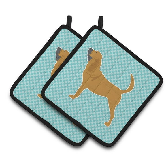 Caroline's Treasures Bloodhound Checkerboard Blue Pair of Pot Holders