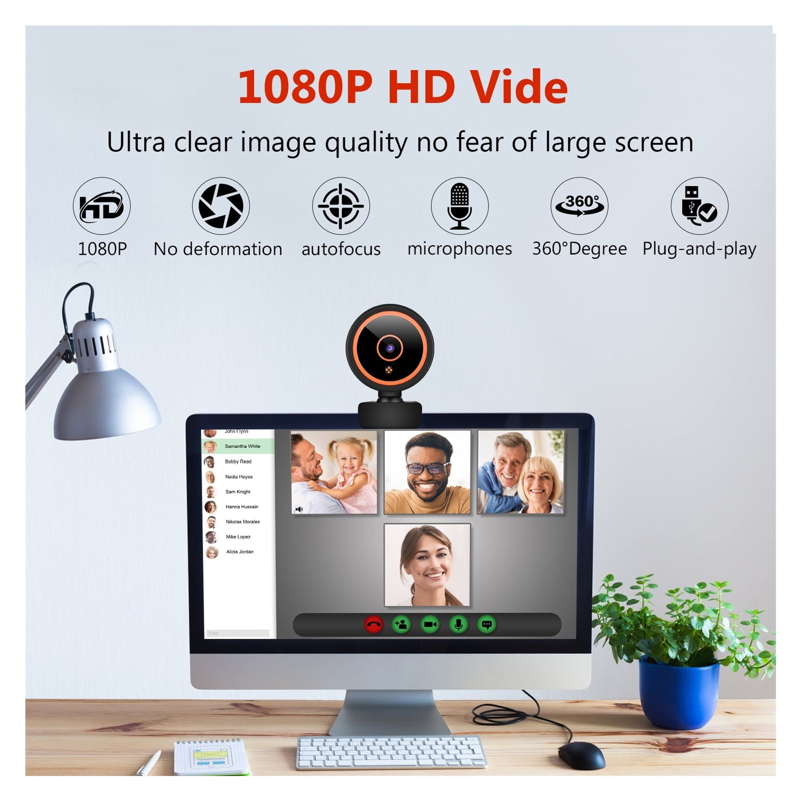 Webcam 1080P Full HD USB Web Camera With Microphone USB And Play Video Call Webcam For Pc Computer Desktop Gamer Streaming ,HD Video