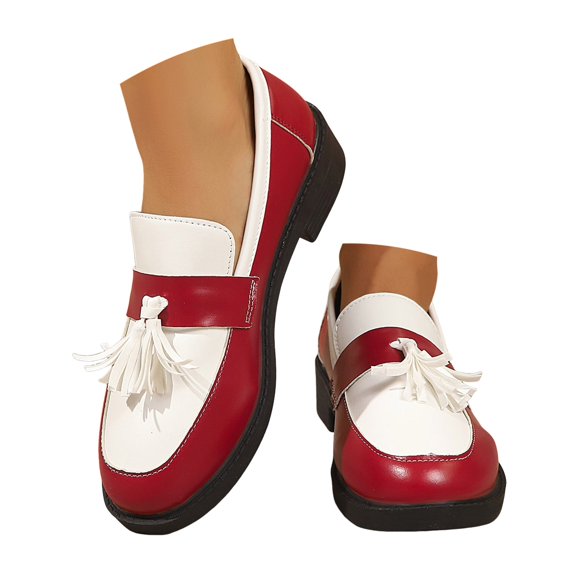 EliteGoogv Womens Tassel Loafers Low Heel Slip On Comfortable Walking Shoes For Women Casual Daily Footwear US:9.5