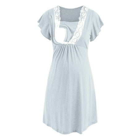 

Spdoo Maternity Nursing Nightgown Womens Short Sleeve Breastfeeding Sleep Dress Gray 2XL