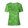 thumbnail image 4 of Dezsed Tshirts Shirts for Women Summer Loose Shirts Casual Sparkling Crystal Printed Round Neck Short Sleeved Top Green B L, 4 of 5