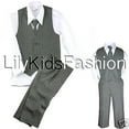 thumbnail image 1 of Baby Toddler Boy 4 PC Vest Set Pinstripe Formal Wedding Tuxedo Suit Gray S-20, 1 of 7