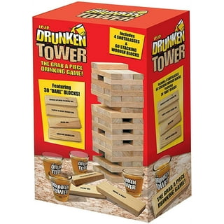 ArtCreativity Tumbling Tower Drinking Game 4 Glasses 60 Wooden Blocks with Challenges Party Games