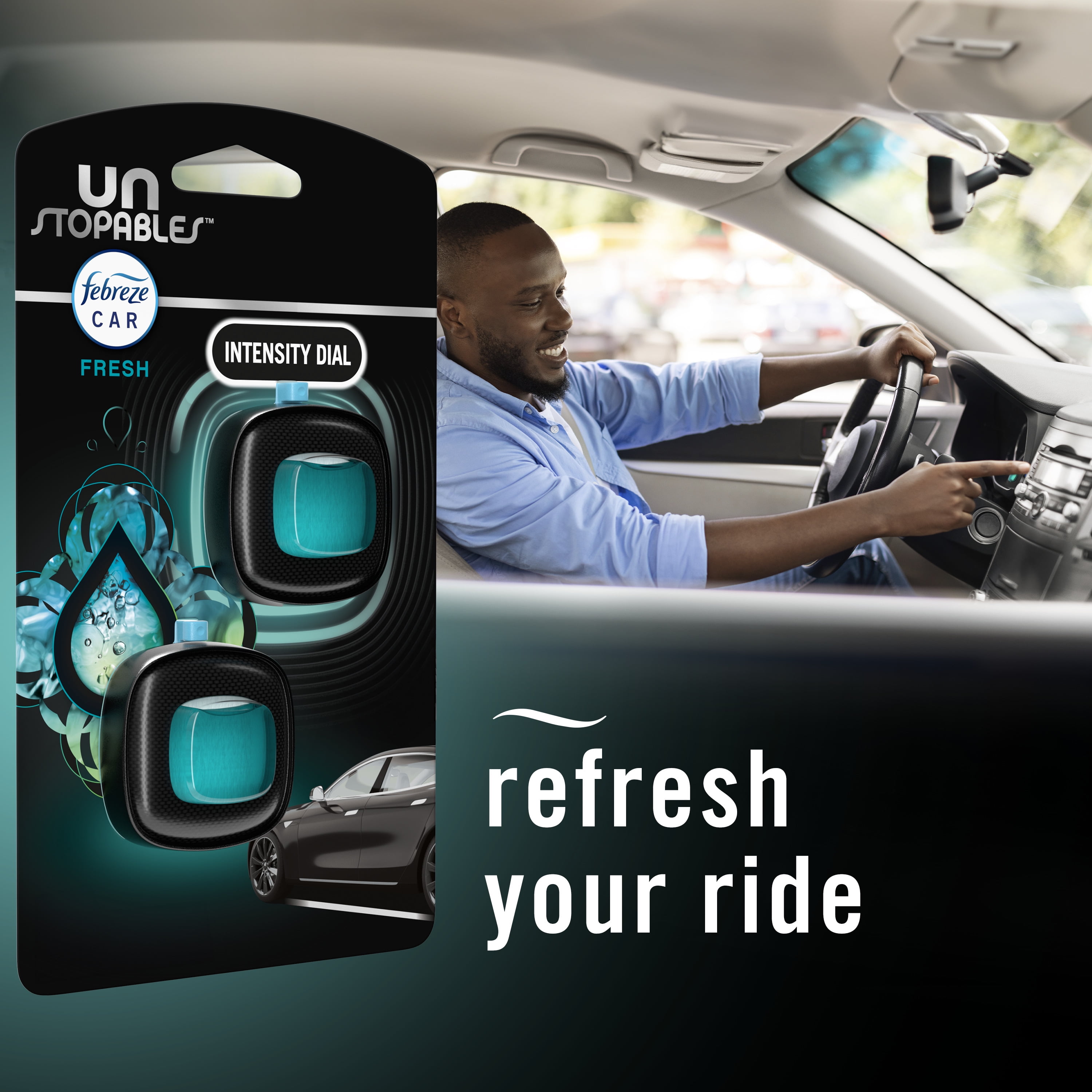 Febreze Car Air Freshener, Odor-Fighting Car Vent Clip, Unstopables Fresh, 3 Count