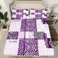 thumbnail image 3 of Feelyou Leopard Zebra Print Twin Sheet Sets for Adult, Dreamy Purple Twin Fitted Sheet, Modern Abstract Stripes Flat Sheet, Super Cozy Room Decor, 3 Pieces, 3 of 8