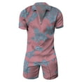 thumbnail image 2 of Vedolay Two Piece Short Outfit 2023 New Men Spring Summer Suit Print Shirt Short Set 2 Piece Shirt Mens Bathing Suit,Pink L, 2 of 3