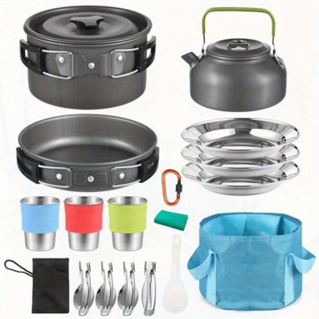 Bamboohart 22pcs Camping Cookware Kit Camping Utensils Cooking Set Camping Pot Pan Cooking Set Camp Cookware Set with Mesh Bag for Outdoor Camping Hiking Backpacking 13 Person
