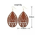 thumbnail image 4 of Morocco Teardrop Wood Statement Earrings Ethnic Solid Floral Wooden Jewelry Gift, 4 of 8