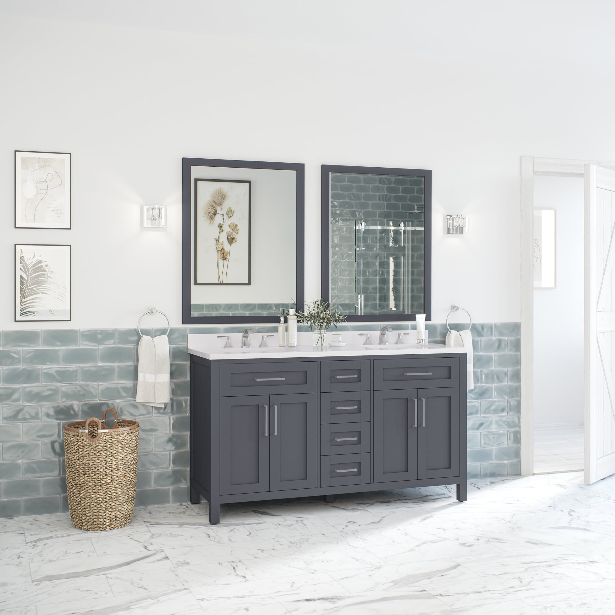 Ove Decors Tahoe II 60 W x 21" D Freestanding Bathroom Vanity with Double Sink, Dark Charcoal