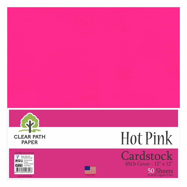 Hot Pink Cardstock - 12 x 12 inch - 65Lb Cover - 50 Sheets - Clear