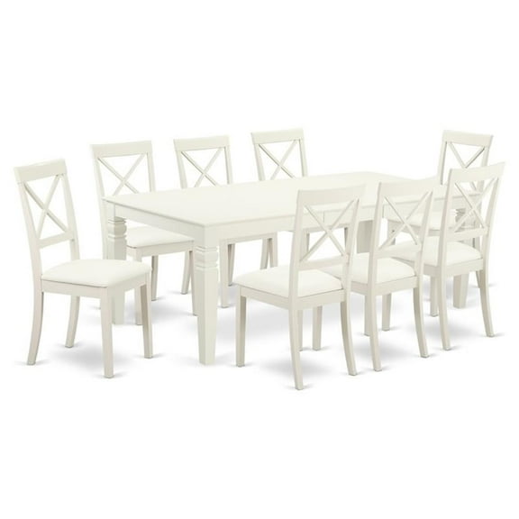 Pemberly Row 9-piece Dining Set with Leather Chairs in Linen White