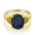 thumbnail image 2 of Gem Stone King 7.07 Ct Blue Sapphire Yellow Created Sapphire 18K Yellow Gold Plated Silver Ring (Size 8), 2 of 4