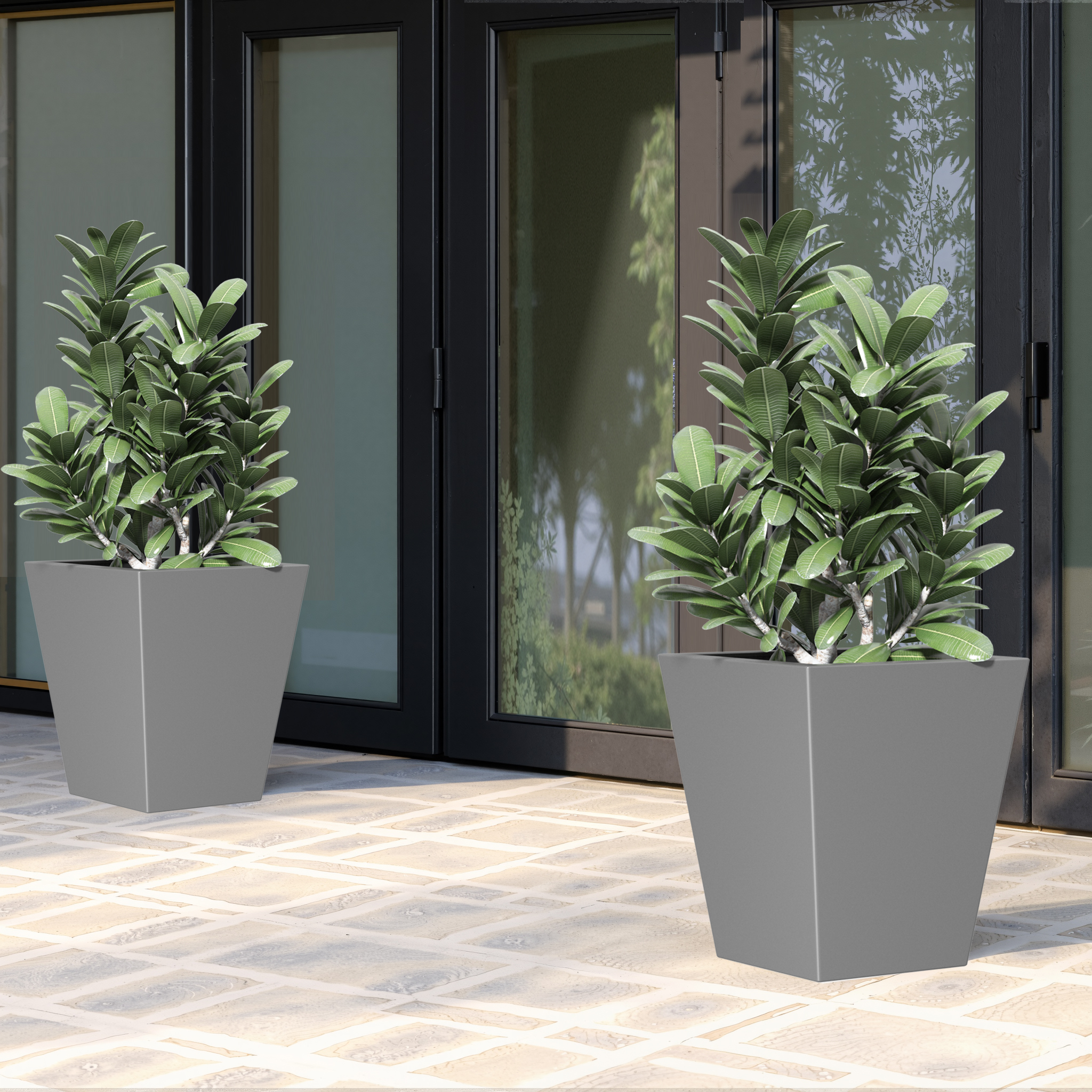 MAYEERTY 22*19*19" Gray Modern Metal Cone Planter with Drainage Hole for Outdoor Gardening, Patio & Balcony