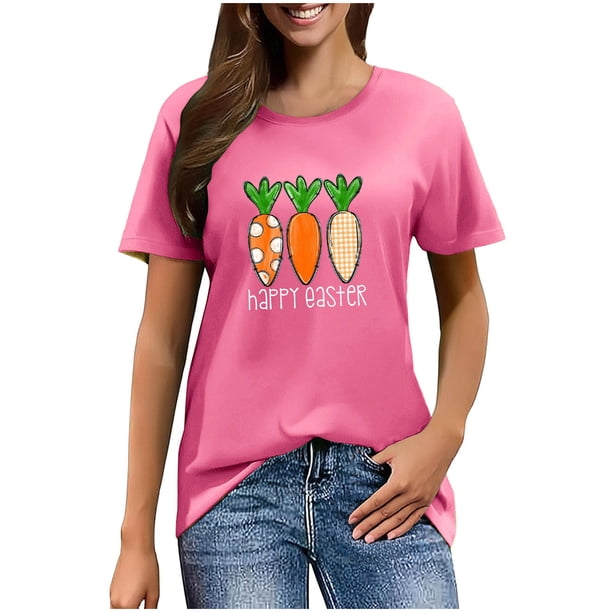 Mujeres Manga Corta de Verano Tops Pascua Impresa Cuello Redondo, Blusa de Moda Casual para la Primavera