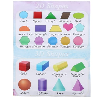 CIMAXIC Children Early Education Wall Map Self-adhesive 2D and 3D Shapes Chart Kids English Learning Poster (30x40cm),15.75"X11.81"X0.04"