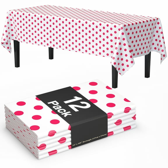 Exquisite Disposable Plastic Tablecloth - 108" x 54" - Red Polka Dot - 12 Pack