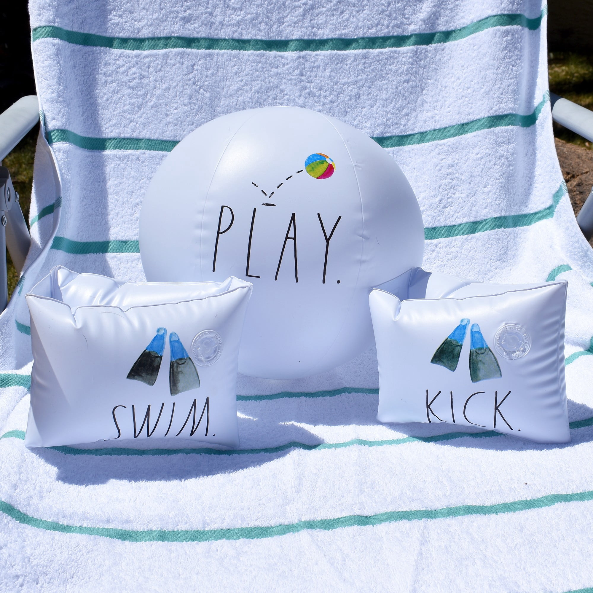 Rae Dunn: Swim Kick Play Water Wings & 12" Beach Ball -CocoNut Float, Water Inflatable & Durable Swim Aids, Kids Age 3+