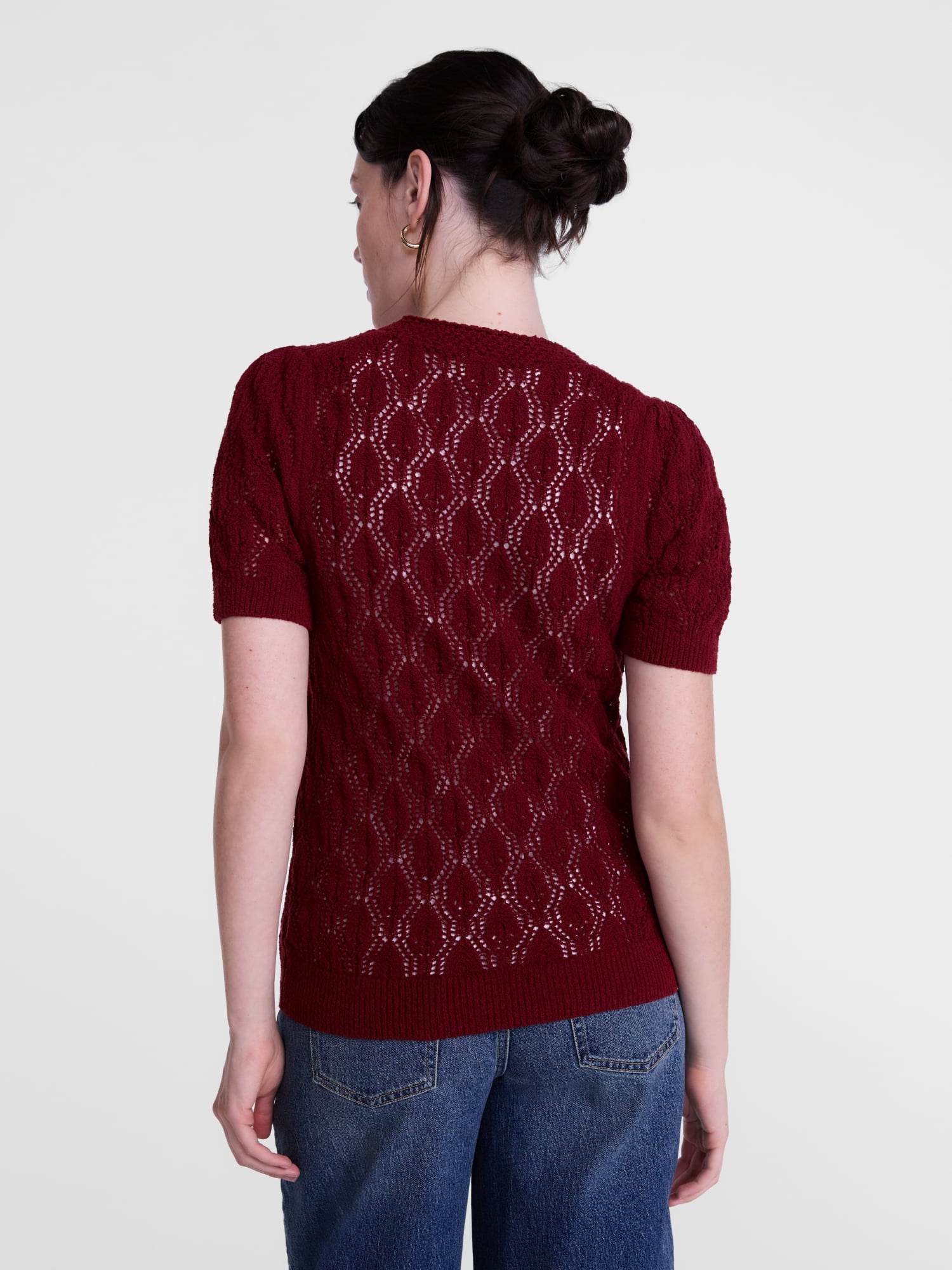 Scenario Woman's Lace Up Open Knit Sweater, Lightweight, Sizes XS-XXXL