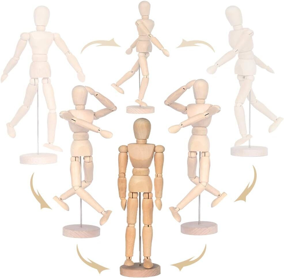 LQQBOX 2 Pack 12 Inches Wooden Mannequin Artist Manikin with Stand - Great for Drawing or Desktop Decor （Men and Women/Dad and Mom ）