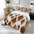 thumbnail image 3 of Manfei Watercolor Diamond Geometric Full Size Comforter Sets, Gold Metalic Bedding Comforter Set, Brown White, Reversible 3 Pieces, 1 Comforter and 2 Pillowcases, 3 of 6