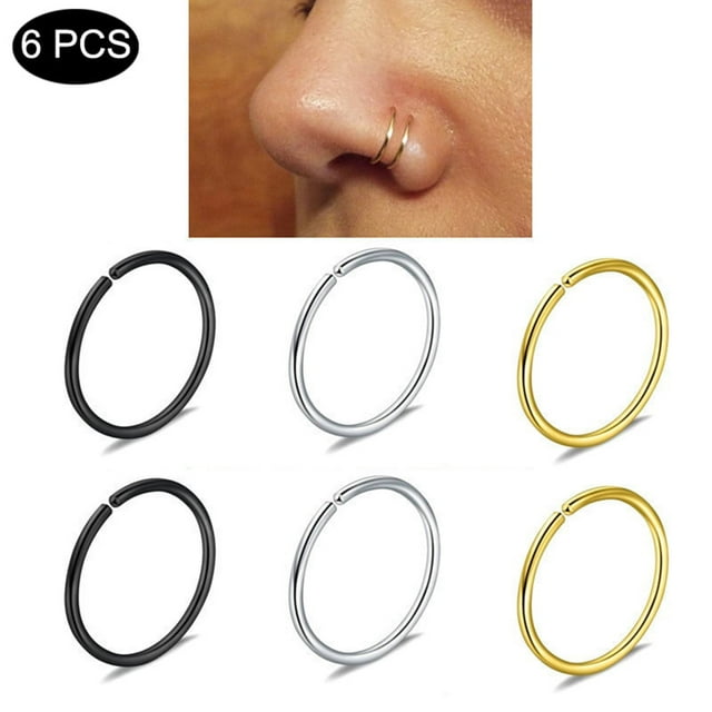 Adjustable Comfortable Fashionable Elegant Unique Stunning Versatile Stylish Modern Classic Non Piercing On Closure Round Swirl Septum Nose Jewelry Ring Set 6PCS