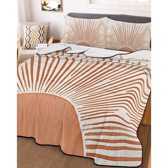 Boho Abstract Sun Twin XL Size Down Alternative Comforter, Lightweight Comforter Quilt Bedding Set with Pillow Shams Modern Beige Sun Light Lines All Seasons Bed Comforter Duvet Insert 68"x98"