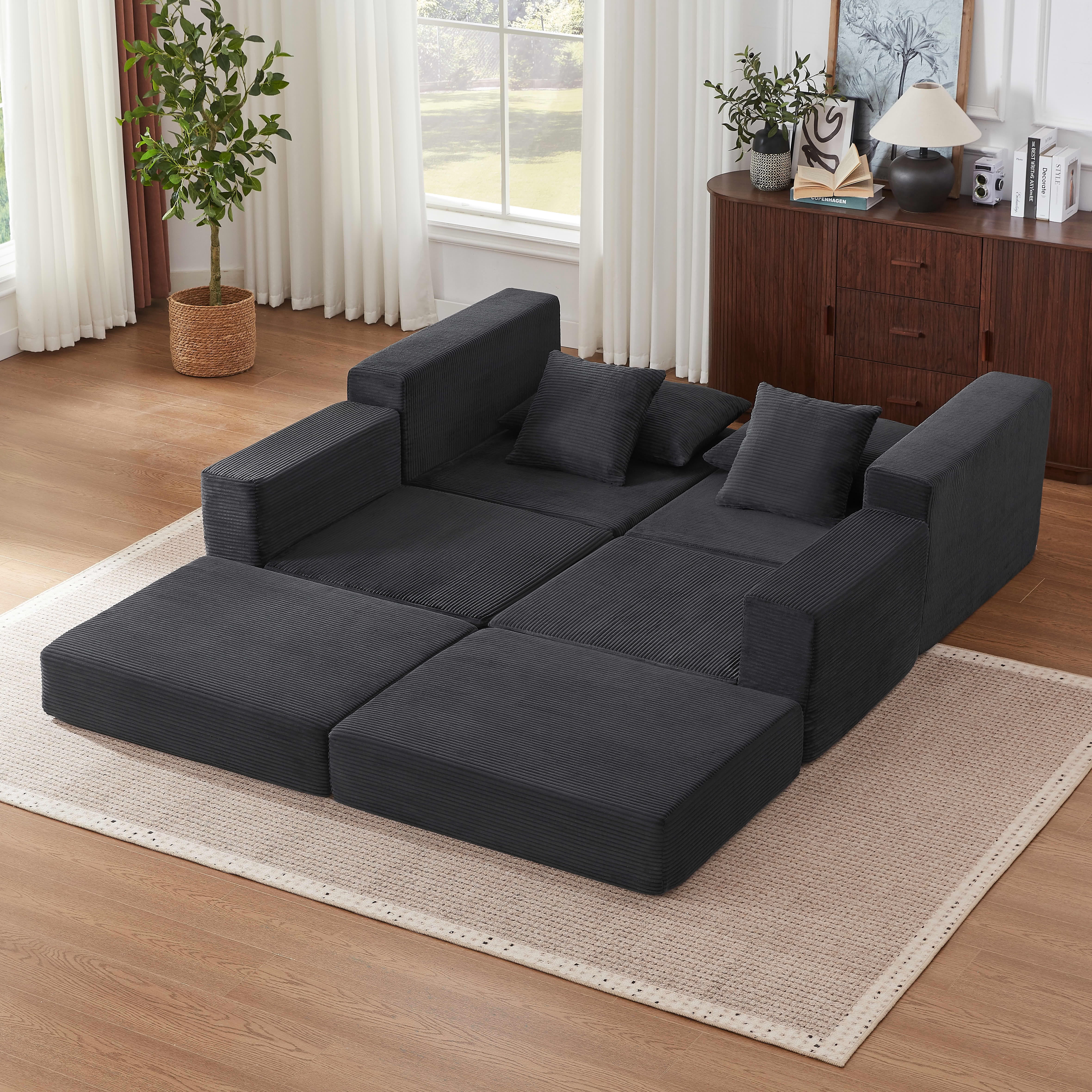 MAYEERTY Minimalist Corduroy Modular Sectional Cloud Sofa - Boneless Sleeper Couch for Customizable Living Spaces, Gray