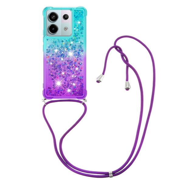 Funda para Xiaomi Redmi Note 13 Pro 5G Brillantina Líquida Divertida Reluciente y con Cristales en Movimiento Cuerpo Cruzado con Cordón Ajustable