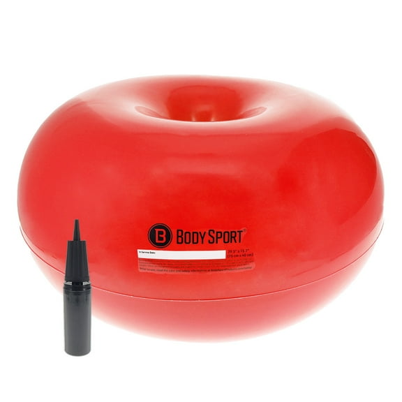 Body Sport Donut Ball, Red, 29.5 in. x 15.7 in. – Durable, Inflatable Exercise Ball for Balance & Stability Training, Yoga, & Pilates Workouts – Use in Home, Office, Gym, or Classroom Seating