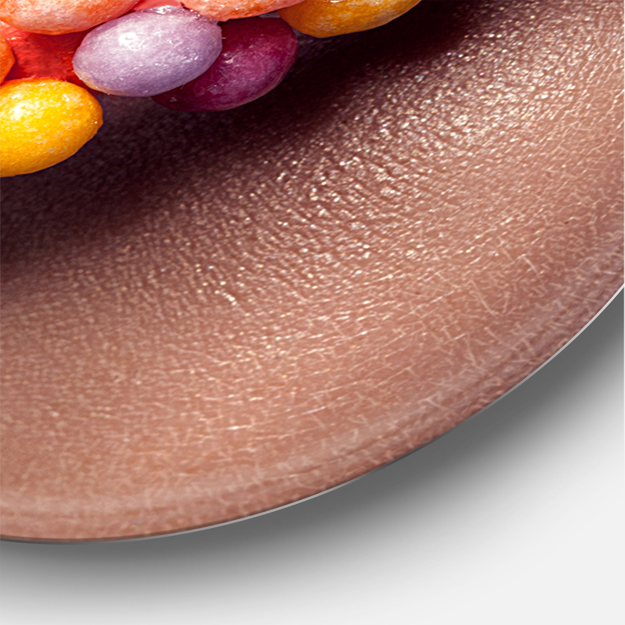 Designart 'Close Up of Creative Make Up On Woman Lips With Lolipops' Modern Circle Metal Wall Art 11x11 - Disc of 11