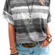 thumbnail image 3 of Blusa de manga corta con cuello redondo degradado Blusa de manga corta ajustada informal para mujer Gris M, 3 of 6