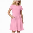 thumbnail image 1 of Gubotare Robe d'Anniversaire pour Fille Robe pour Fille Décontractée Col Rond Ligne A Manches à Volants Longueur Genou Robes Taille 13-14 (Rose, 13-14 Ans), 1 of 9