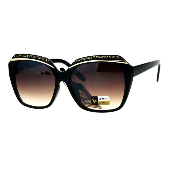 Glitter Bling Eye Brow Butterfly Bling Diva Womens Sunglasses Black Brown