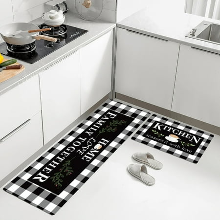 

Kitchen Mat Set of 2 Cushioned Anti Fatigue Mat Heavy Duty Ergonomic Kitchen Rug Waterproof Non Slip Comfort Kitchen Mats for Floor/Office/ Sink/Laundry