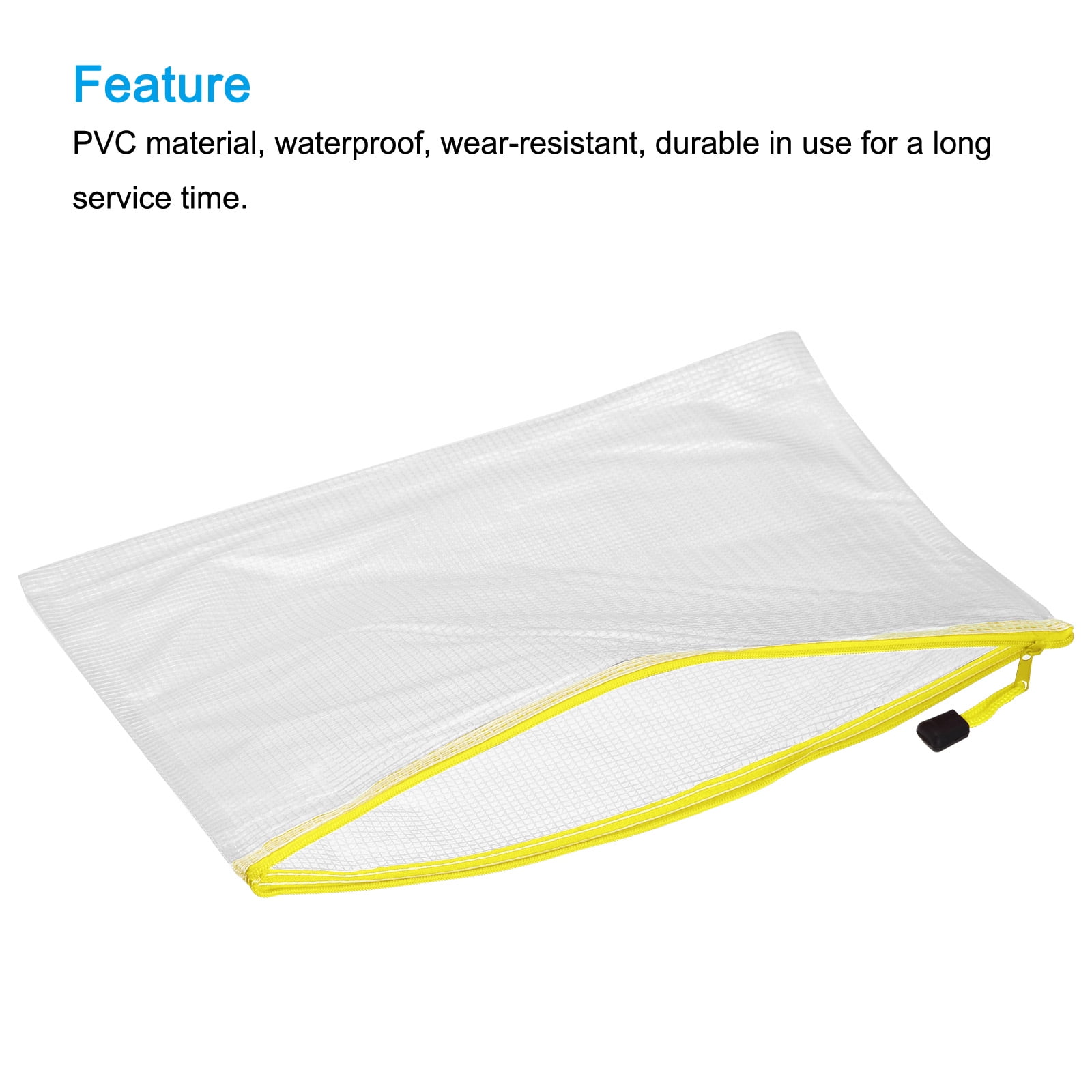 Unique Bargains Mesh Zipper Bag Plastic Zip File Pouch Document Folders Yellow