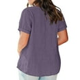 thumbnail image 7 of Mceream Womens Linen Shirt Short Sleeve Casual V Neck Tshirts with Pocket Summer Tunic Blouse Beach Vacation Clothes Vacation Clothes Basic Solid Tees Blusas De Verano Para Mujer Purple XL, 7 of 7