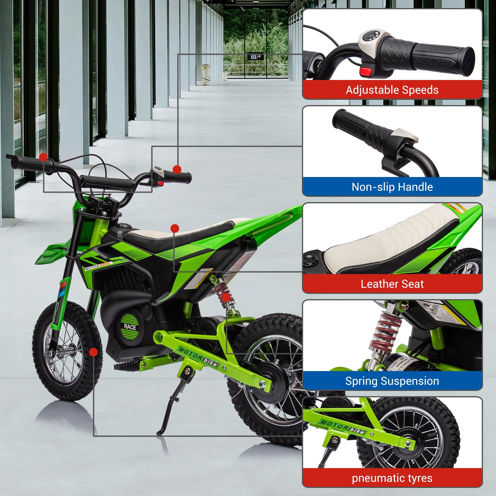 24V 250W Electric Dirt Bike for Kids, 3 Speed Modes Teen Electric Motorcycle Up to 20.6 MPH& 19 Miles Long-Range, Dual Suspension & Disc Brake, 16" Sturdy Tire