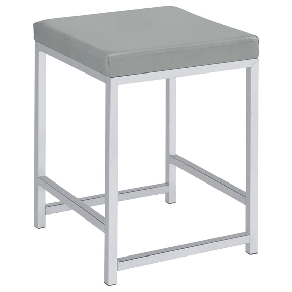 Umbridge Upholstered Square Padded Cushion Vanity Stool Light Grey and Chrome