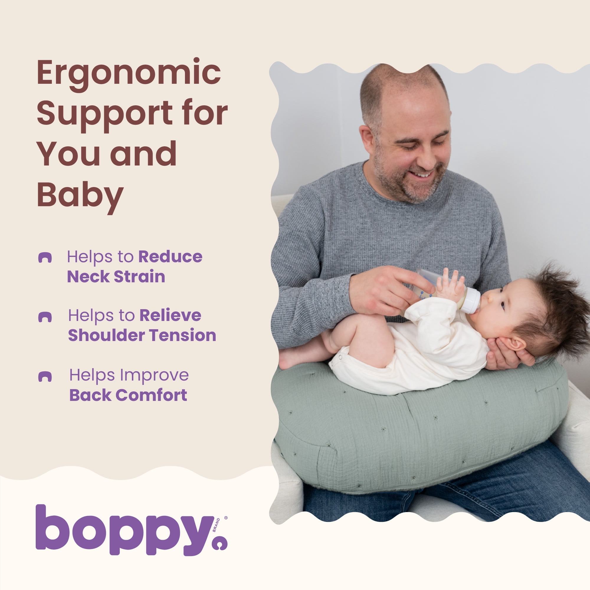Boppy Nursing Pillow Luxe - Ergonomic Bottle & Breastfeeding Pillow with High Lift & Firm Support - Water-Resistant with Washable Cotton Muslin Cover - Baby Safety Alliance Verified - Sea Green